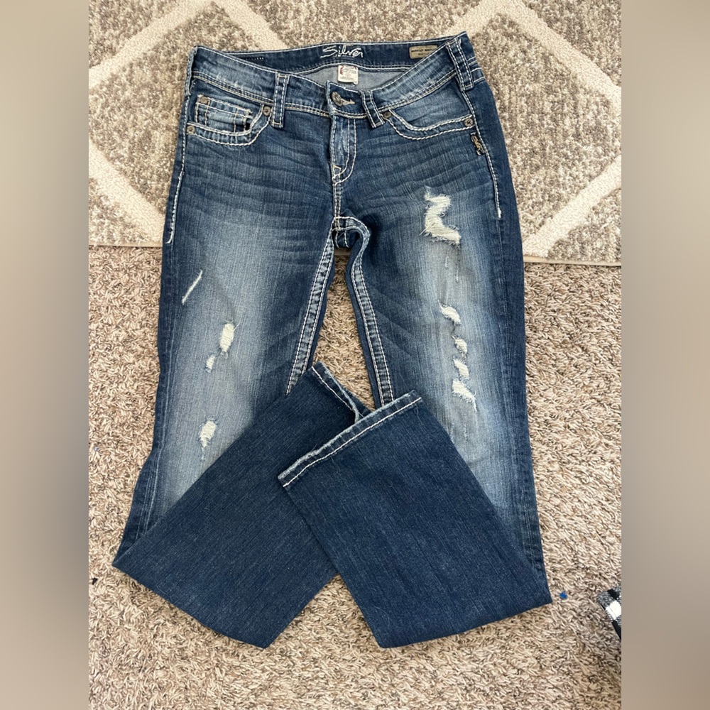 Silver Women’s Bootcut Jeans-Berkeley Surplus Medium/Light Wash White Stich